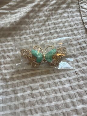 Gold and Aqua Butterfly Hair Clip